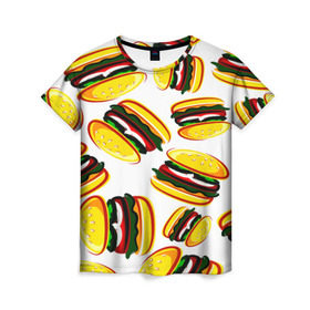 Женская футболка 3D с принтом Гамбургер в Курске, 100% полиэфир ( синтетическое хлопкоподобное полотно) | прямой крой, круглый вырез горловины, длина до линии бедер | fast food | фастфуд