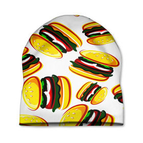 Шапка 3D с принтом Гамбургер в Курске, 100% полиэстер | универсальный размер, печать по всей поверхности изделия | Тематика изображения на принте: fast food | фастфуд