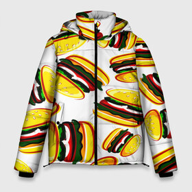 Мужская зимняя куртка 3D с принтом Гамбургер в Курске, верх — 100% полиэстер; подкладка — 100% полиэстер; утеплитель — 100% полиэстер | длина ниже бедра, свободный силуэт Оверсайз. Есть воротник-стойка, отстегивающийся капюшон и ветрозащитная планка. 

Боковые карманы с листочкой на кнопках и внутренний карман на молнии. | Тематика изображения на принте: fast food | фастфуд