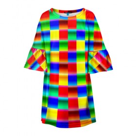 Детское платье 3D с принтом Кубики в Курске, 100% полиэстер | прямой силуэт, чуть расширенный к низу. Круглая горловина, на рукавах — воланы | абстракция | кубики | пиксели | плитка | разноцветный | яркий