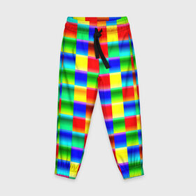Детские брюки 3D с принтом Кубики в Курске, 100% полиэстер | манжеты по низу, эластичный пояс регулируется шнурком, по бокам два кармана без застежек, внутренняя часть кармана из мелкой сетки | абстракция | кубики | пиксели | плитка | разноцветный | яркий