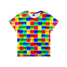 Детская футболка 3D с принтом Кубики в Курске, 100% гипоаллергенный полиэфир | прямой крой, круглый вырез горловины, длина до линии бедер, чуть спущенное плечо, ткань немного тянется | абстракция | кубики | пиксели | плитка | разноцветный | яркий