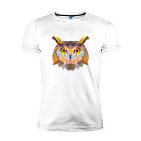 Мужская футболка премиум с принтом Полигональная сова в Курске, 92% хлопок, 8% лайкра | приталенный силуэт, круглый вырез ворота, длина до линии бедра, короткий рукав | геометрический рисунок | голова | сова