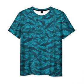 Мужская футболка 3D с принтом Акулы в Курске, 100% полиэфир | прямой крой, круглый вырез горловины, длина до линии бедер | Тематика изображения на принте: камуфляж | море | океан | рыба | рыбак | рыбалка