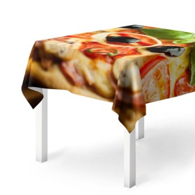 Скатерть 3D с принтом Пицца в Курске, 100% полиэстер (ткань не мнется и не растягивается) | Размер: 150*150 см | базилик | еда | зелень | маслины | оливки | пицца | помидоры