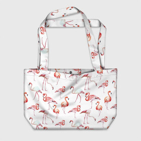 Пляжная сумка 3D с принтом Узор из фламинго в Курске, 100% полиэстер | застегивается на металлическую кнопку; внутренний карман застегивается на молнию. Стенки укреплены специальным мягким материалом, чтобы защитить содержимое от несильных ударов
 | животные | мозаика | птицы | узор | фауна | фламинго