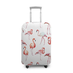 Чехол для чемодана 3D с принтом Узор из фламинго в Курске, 86% полиэфир, 14% спандекс | двустороннее нанесение принта, прорези для ручек и колес | животные | мозаика | птицы | узор | фауна | фламинго