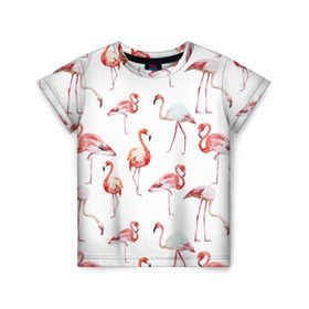 Детская футболка 3D с принтом Узор из фламинго в Курске, 100% гипоаллергенный полиэфир | прямой крой, круглый вырез горловины, длина до линии бедер, чуть спущенное плечо, ткань немного тянется | животные | мозаика | птицы | узор | фауна | фламинго