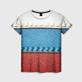 Женская футболка 3D с принтом Триколор в Курске, 100% полиэфир ( синтетическое хлопкоподобное полотно) | прямой крой, круглый вырез горловины, длина до линии бедер | белый | красный | полосы | синий | ткань