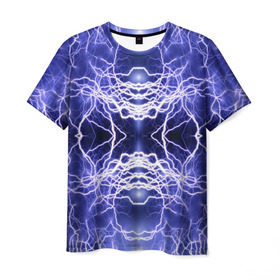 Мужская футболка 3D с принтом Static Electricity в Курске, 100% полиэфир | прямой крой, круглый вырез горловины, длина до линии бедер | static electricity | белый | молнии | разряд | синий | статическое электричество | фиолетовый | чёрный