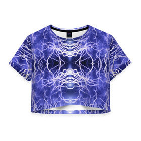 Женская футболка 3D укороченная с принтом Static Electricity в Курске, 100% полиэстер | круглая горловина, длина футболки до линии талии, рукава с отворотами | static electricity | белый | молнии | разряд | синий | статическое электричество | фиолетовый | чёрный