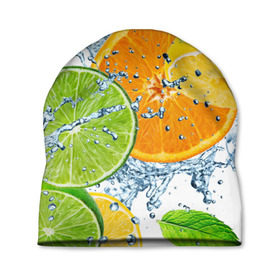 Шапка 3D с принтом Мятный смузи в Курске, 100% полиэстер | универсальный размер, печать по всей поверхности изделия | вода | еда | зима | искусство | лайм | лимон | листья | новинки | природа | солнце | фрукты