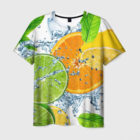 Мужская футболка 3D с принтом Мятный смузи в Курске, 100% полиэфир | прямой крой, круглый вырез горловины, длина до линии бедер | вода | еда | зима | искусство | лайм | лимон | листья | новинки | природа | солнце | фрукты