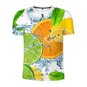 Мужская футболка 3D спортивная с принтом Мятный смузи в Курске, 100% полиэстер с улучшенными характеристиками | приталенный силуэт, круглая горловина, широкие плечи, сужается к линии бедра | вода | еда | зима | искусство | лайм | лимон | листья | новинки | природа | солнце | фрукты