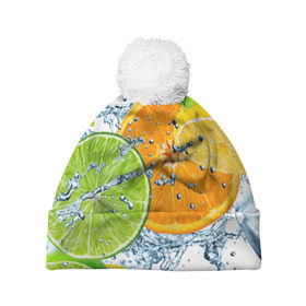 Шапка 3D c помпоном с принтом Мятный смузи в Курске, 100% полиэстер | универсальный размер, печать по всей поверхности изделия | вода | еда | зима | искусство | лайм | лимон | листья | новинки | природа | солнце | фрукты