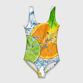 Купальник-боди 3D с принтом Мятный смузи в Курске, 82% полиэстер, 18% эластан | Круглая горловина, круглый вырез на спине | вода | еда | зима | искусство | лайм | лимон | листья | новинки | природа | солнце | фрукты