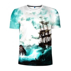 Мужская футболка 3D спортивная с принтом Ship в Курске, 100% полиэстер с улучшенными характеристиками | приталенный силуэт, круглая горловина, широкие плечи, сужается к линии бедра | ship | корабль | море | фрегат | шторм