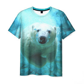 Мужская футболка 3D с принтом медведь в Курске, 100% полиэфир | прямой крой, круглый вырез горловины, длина до линии бедер | медведь | пловец