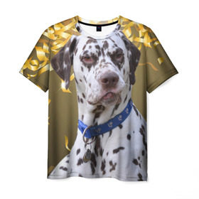Мужская футболка 3D с принтом Скептический далматин в Курске, 100% полиэфир | прямой крой, круглый вырез горловины, длина до линии бедер | далматин | далматинец | песик | пятнистый | собака | собаки