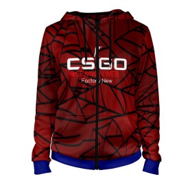 Женская толстовка 3D на молнии с принтом cs:go - Crimson Web Style Factory New (Кровавая паутина | Прям с завода) в Курске, 100% полиэстер | длина до линии бедра, манжеты и пояс оформлены мягкой тканевой резинкой, двухслойный капюшон со шнурком для регулировки, спереди молния, по бокам два кармана | blood | crimson | cs | csgo | web | го | кровь | кс | паутина