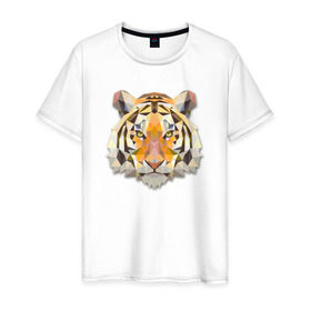 Мужская футболка хлопок с принтом Полигональный тигр в Курске, 100% хлопок | прямой крой, круглый вырез горловины, длина до линии бедер, слегка спущенное плечо. | геометрический рисунок | голова | животные | тигр | фауна