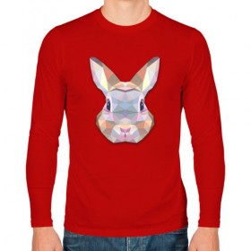Мужской лонгслив хлопок с принтом Полигональный кролик в Курске, 100% хлопок |  | Тематика изображения на принте: геометрический рисунок | голова | животные | кролик | фауна