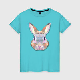 Женская футболка хлопок с принтом Полигональный кролик в Курске, 100% хлопок | прямой крой, круглый вырез горловины, длина до линии бедер, слегка спущенное плечо | геометрический рисунок | голова | животные | кролик | фауна