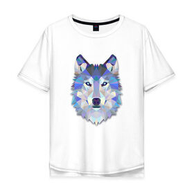 Мужская футболка хлопок Oversize с принтом Полигональный волк в Курске, 100% хлопок | свободный крой, круглый ворот, “спинка” длиннее передней части | волк | геометрический рисунок | голова | животные | фауна
