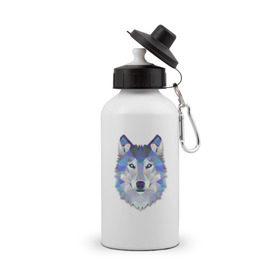 Бутылка спортивная с принтом Полигональный волк в Курске, металл | емкость — 500 мл, в комплекте две пластиковые крышки и карабин для крепления | волк | геометрический рисунок | голова | животные | фауна
