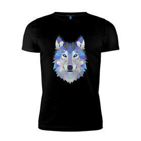 Мужская футболка премиум с принтом Полигональный волк в Курске, 92% хлопок, 8% лайкра | приталенный силуэт, круглый вырез ворота, длина до линии бедра, короткий рукав | волк | геометрический рисунок | голова | животные | фауна