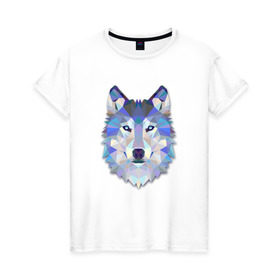 Женская футболка хлопок с принтом Полигональный волк в Курске, 100% хлопок | прямой крой, круглый вырез горловины, длина до линии бедер, слегка спущенное плечо | волк | геометрический рисунок | голова | животные | фауна
