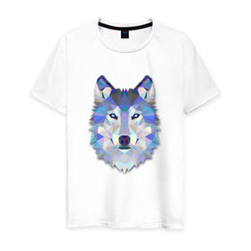 Мужская футболка хлопок с принтом Полигональный волк в Курске, 100% хлопок | прямой крой, круглый вырез горловины, длина до линии бедер, слегка спущенное плечо. | волк | геометрический рисунок | голова | животные | фауна