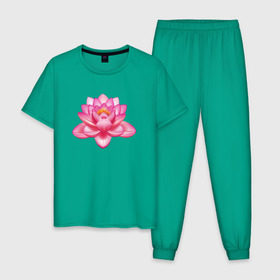 Мужская пижама хлопок с принтом Индийский Лотос в Курске, 100% хлопок | брюки и футболка прямого кроя, без карманов, на брюках мягкая резинка на поясе и по низу штанин
 | индийский | йога | лотос | цветок