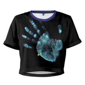 Женская футболка 3D укороченная с принтом За Гранью в Курске, 100% полиэстер | круглая горловина, длина футболки до линии талии, рукава с отворотами | грань | за гранью | пальцы | рентген | рука