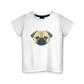 Детская футболка хлопок с принтом Полигональный мопс в Курске, 100% хлопок | круглый вырез горловины, полуприлегающий силуэт, длина до линии бедер | геометрический рисунок | голова | животные | мопс | собака | фауна