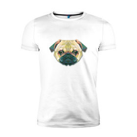 Мужская футболка премиум с принтом Полигональный мопс в Курске, 92% хлопок, 8% лайкра | приталенный силуэт, круглый вырез ворота, длина до линии бедра, короткий рукав | геометрический рисунок | голова | животные | мопс | собака | фауна