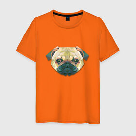Мужская футболка хлопок с принтом Полигональный мопс в Курске, 100% хлопок | прямой крой, круглый вырез горловины, длина до линии бедер, слегка спущенное плечо. | Тематика изображения на принте: геометрический рисунок | голова | животные | мопс | собака | фауна
