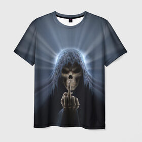 Мужская футболка 3D с принтом Череп в капюшоне 2 в Курске, 100% полиэфир | прямой крой, круглый вырез горловины, длина до линии бедер | Тематика изображения на принте: скелет