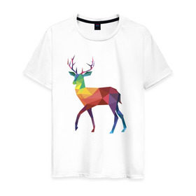 Мужская футболка хлопок с принтом Геометрический олень в Курске, 100% хлопок | прямой крой, круглый вырез горловины, длина до линии бедер, слегка спущенное плечо. | геометрический рисунок | животные | олень | фауна