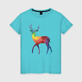 Женская футболка хлопок с принтом Геометрический олень в Курске, 100% хлопок | прямой крой, круглый вырез горловины, длина до линии бедер, слегка спущенное плечо | геометрический рисунок | животные | олень | фауна