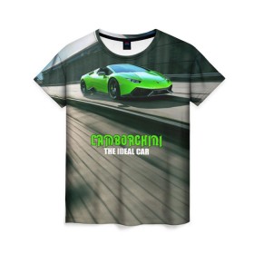 Женская футболка 3D с принтом Lamborghini в Курске, 100% полиэфир ( синтетическое хлопкоподобное полотно) | прямой крой, круглый вырез горловины, длина до линии бедер | car | green | huracan | lamborghini | novitec | speed | spyder | supercar | torado | авто | автомобиль | машина
