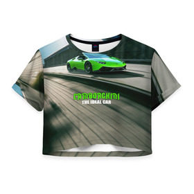 Женская футболка 3D укороченная с принтом Lamborghini в Курске, 100% полиэстер | круглая горловина, длина футболки до линии талии, рукава с отворотами | car | green | huracan | lamborghini | novitec | speed | spyder | supercar | torado | авто | автомобиль | машина