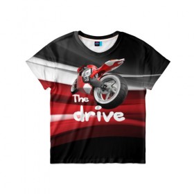 Детская футболка 3D с принтом The drive в Курске, 100% гипоаллергенный полиэфир | прямой крой, круглый вырез горловины, длина до линии бедер, чуть спущенное плечо, ткань немного тянется | гонка | драйв | мото | мотогонки | мотоспорт | мотоцикл | скорость