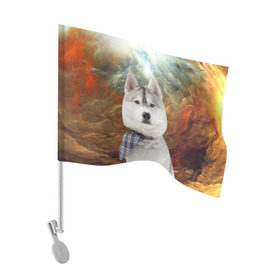 Флаг для автомобиля с принтом Хаски в Курске, 100% полиэстер | Размер: 30*21 см | маламут | песик | собака | собаки | собачка | хаски