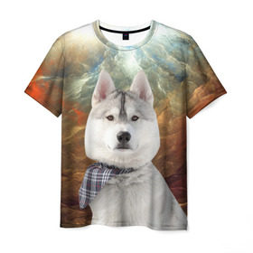Мужская футболка 3D с принтом Хаски в Курске, 100% полиэфир | прямой крой, круглый вырез горловины, длина до линии бедер | маламут | песик | собака | собаки | собачка | хаски