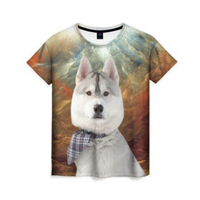 Женская футболка 3D с принтом Хаски в Курске, 100% полиэфир ( синтетическое хлопкоподобное полотно) | прямой крой, круглый вырез горловины, длина до линии бедер | маламут | песик | собака | собаки | собачка | хаски