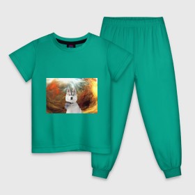 Детская пижама хлопок с принтом Хаски в Курске, 100% хлопок |  брюки и футболка прямого кроя, без карманов, на брюках мягкая резинка на поясе и по низу штанин
 | маламут | песик | собака | собаки | собачка | хаски