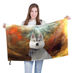 Флаг 3D с принтом Хаски в Курске, 100% полиэстер | плотность ткани — 95 г/м2, размер — 67 х 109 см. Принт наносится с одной стороны | маламут | песик | собака | собаки | собачка | хаски