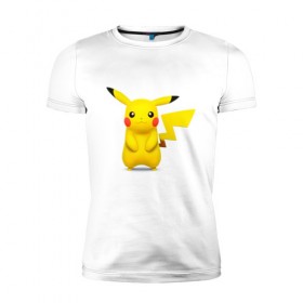 Мужская футболка премиум с принтом Pikachu в Курске, 92% хлопок, 8% лайкра | приталенный силуэт, круглый вырез ворота, длина до линии бедра, короткий рукав | 