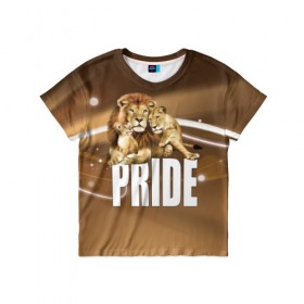 Детская футболка 3D с принтом Pride в Курске, 100% гипоаллергенный полиэфир | прямой крой, круглый вырез горловины, длина до линии бедер, чуть спущенное плечо, ткань немного тянется | lion | голова животного | кот | кошка | лев | хищник | царь | цвет